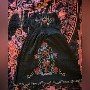 Forever 21 Black Dress with Multicolor Embroidery